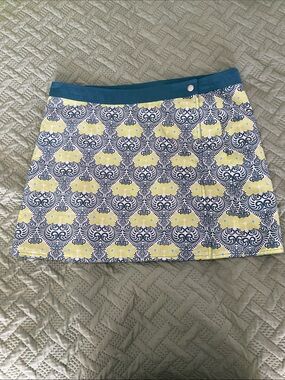 Printed Mini Skirt in Blue and Yellow with Teal Waistband